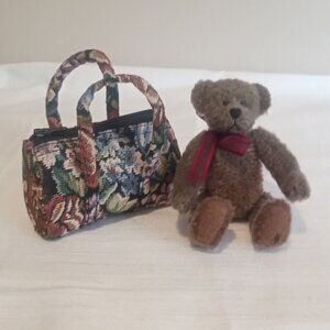 Cottage Collectible Teddy and Tapestry Suitcase